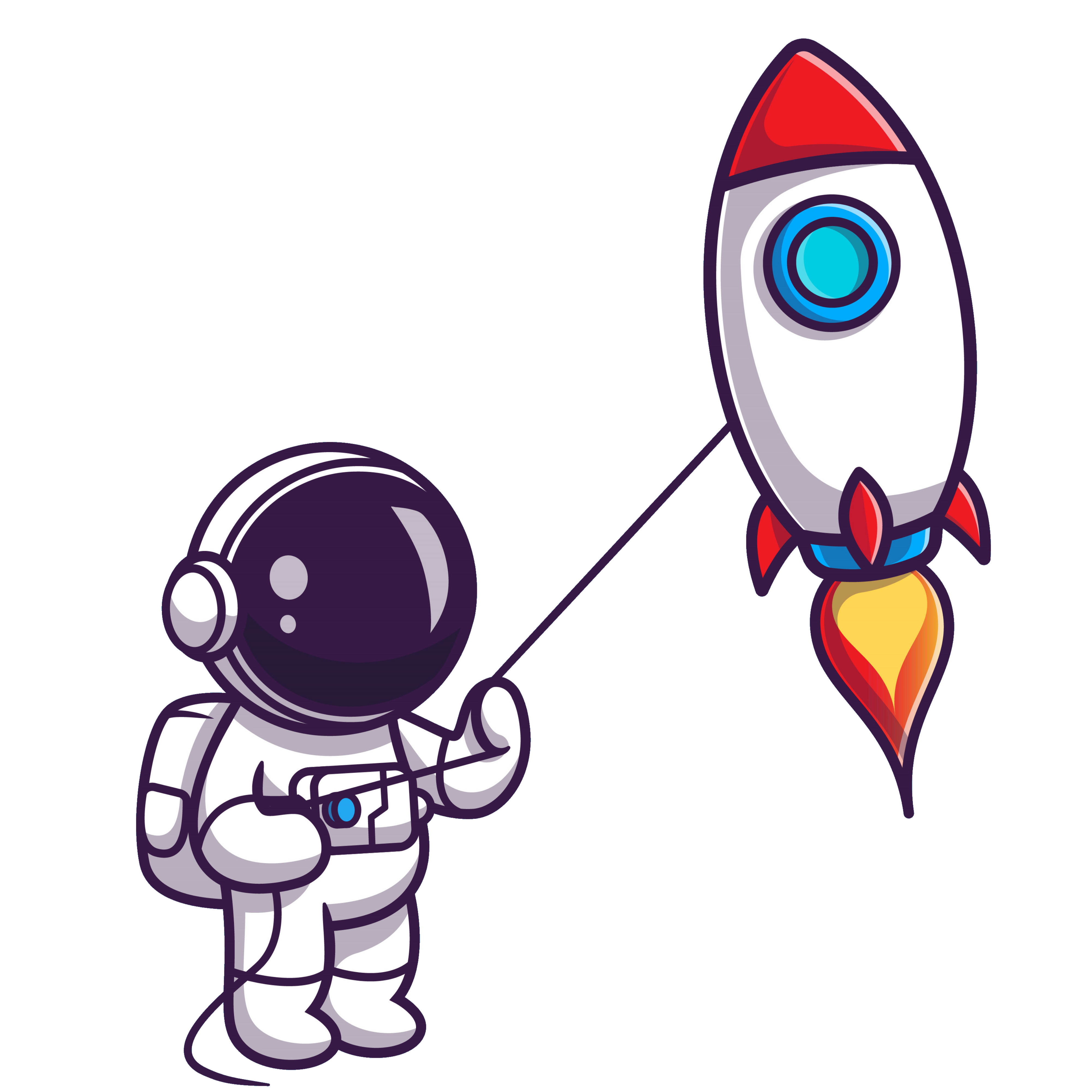 Astronaut on flying rocket kite